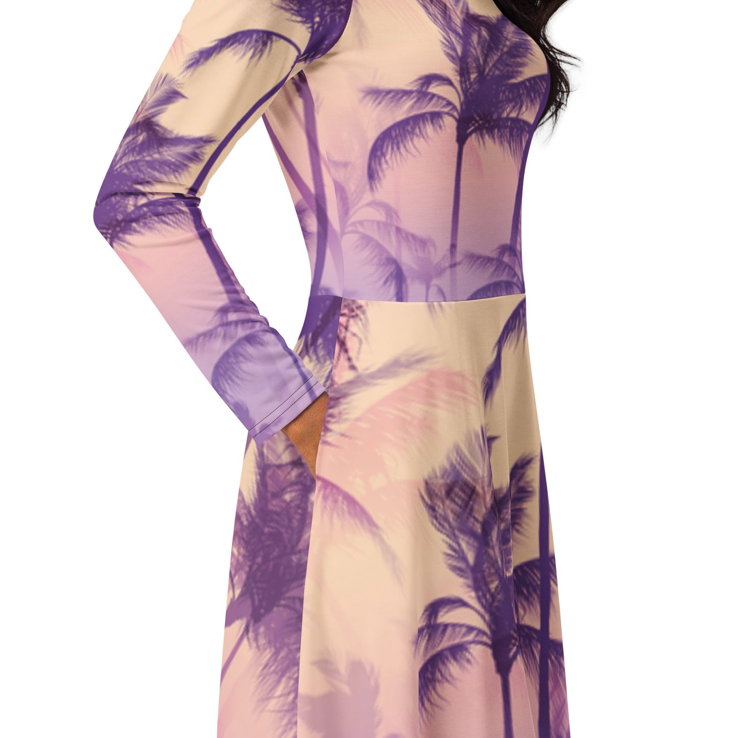 Paradise All-over print long sleeve midi dress