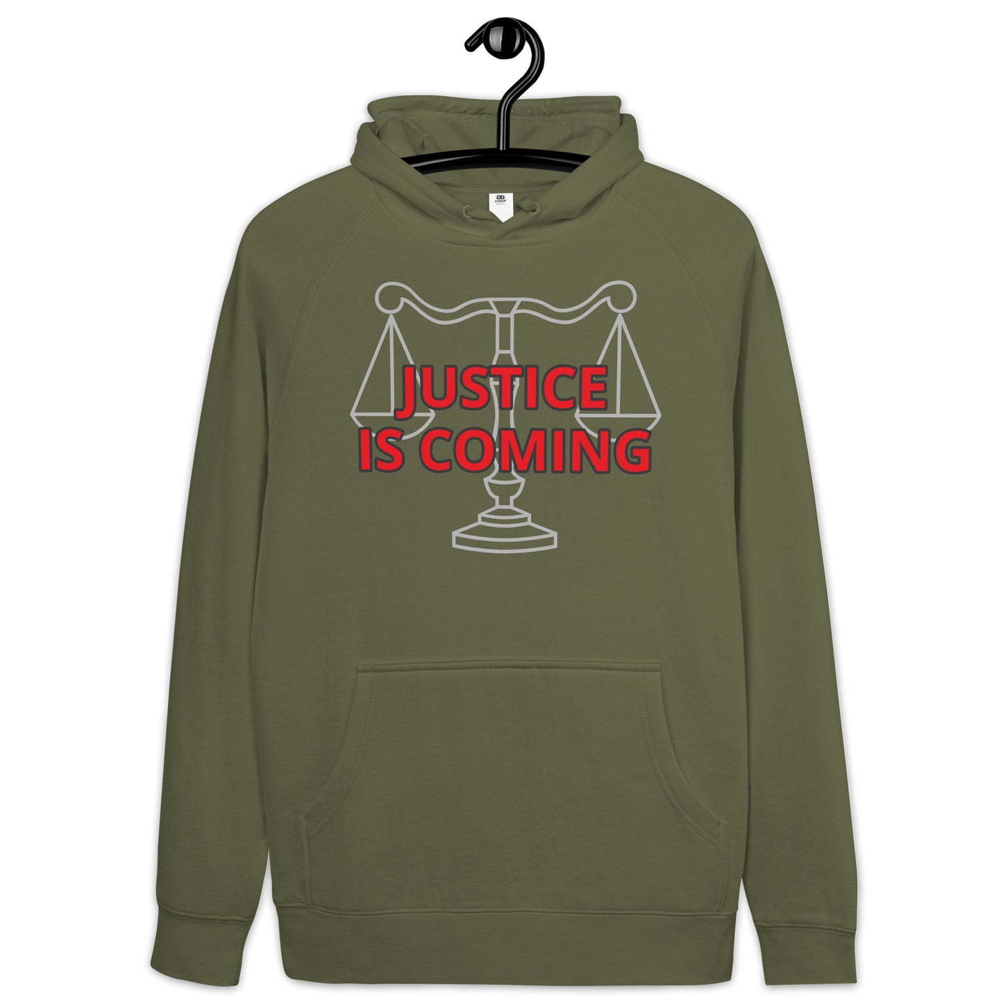 JUSTICE IS COMING Unisex kangaroo pocket hoodie
