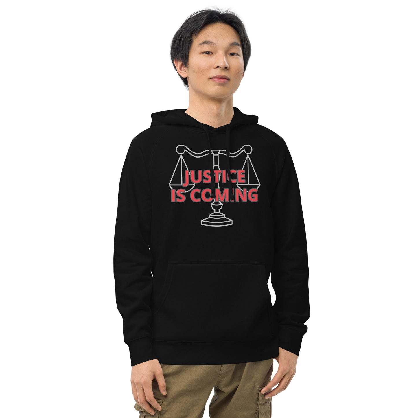JUSTICE IS COMING Unisex kangaroo pocket hoodie