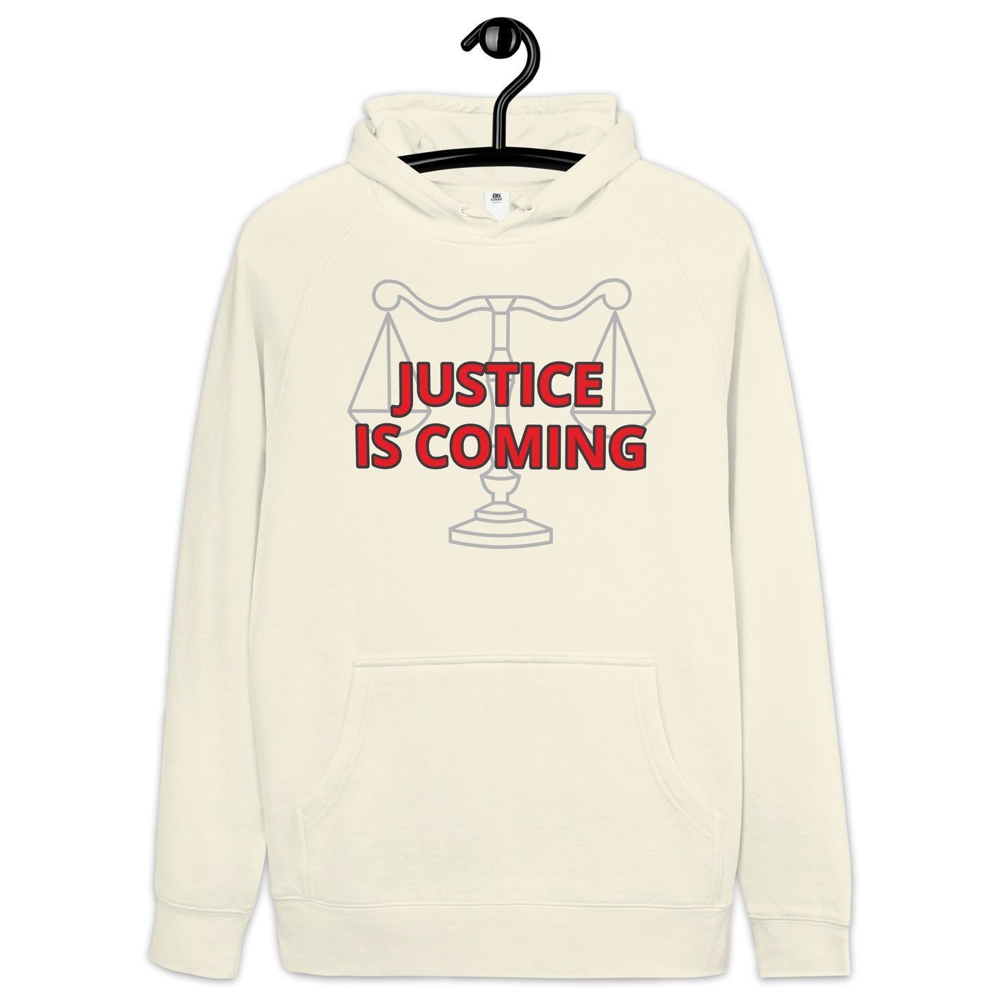 JUSTICE IS COMING Unisex kangaroo pocket hoodie