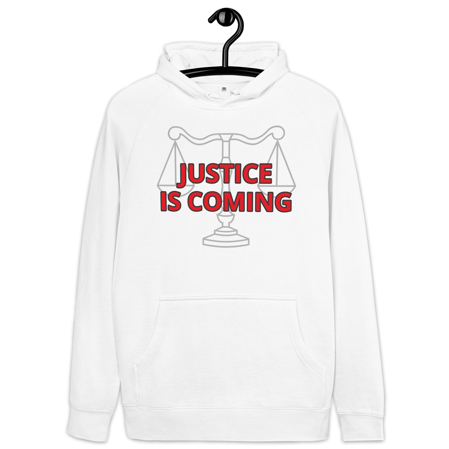 JUSTICE IS COMING Unisex kangaroo pocket hoodie