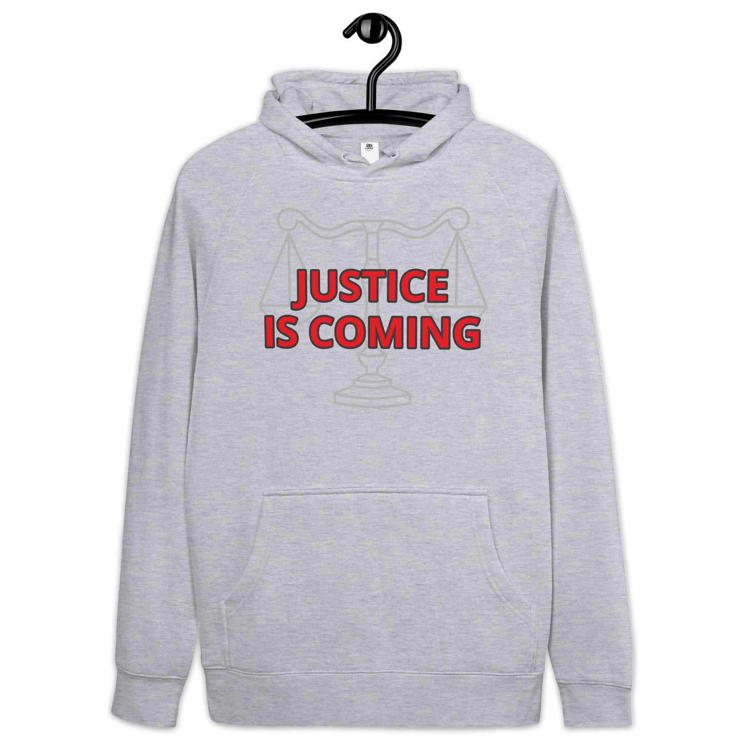 JUSTICE IS COMING Unisex kangaroo pocket hoodie